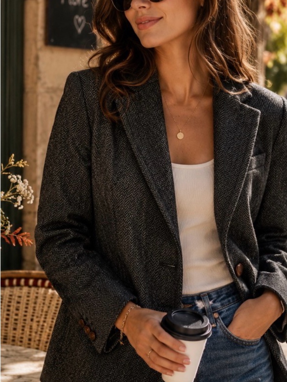 J.Crew Black Label 100% Wool Herringbone Tailored Blazer Size 8 - Picture 1 of 5